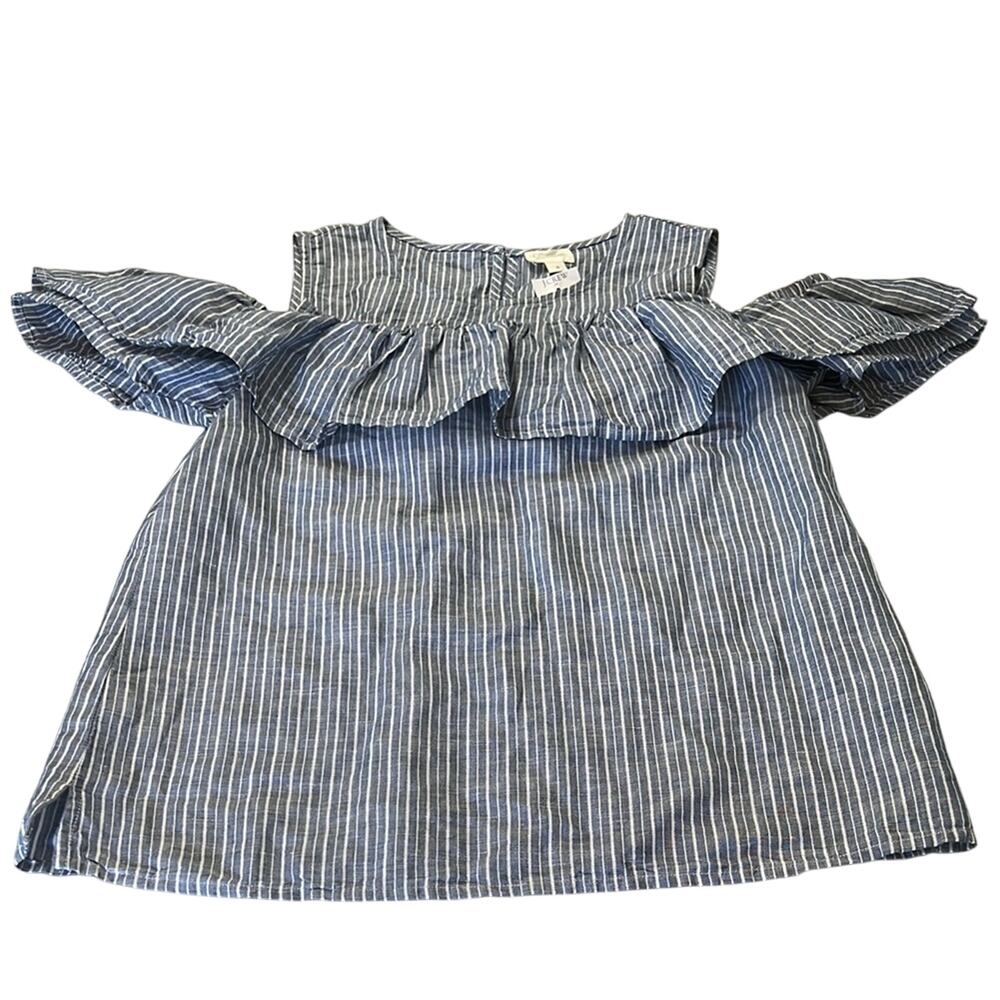 J. Crew Blue Striped Sleeveless Blouse with Ruffled Details Woman Size Small